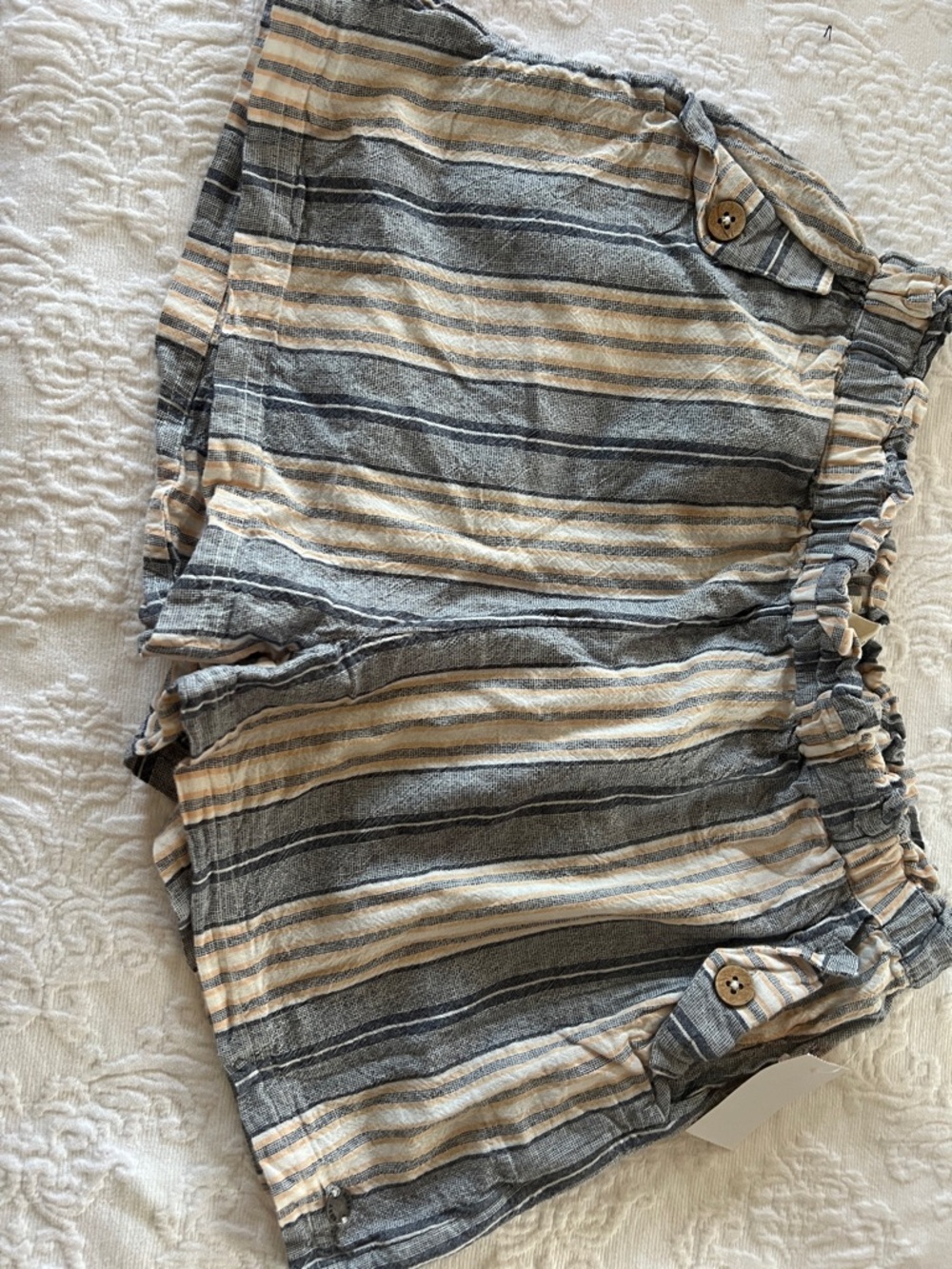 Roxy Striped Paperbag Shorts in Gray and Cream